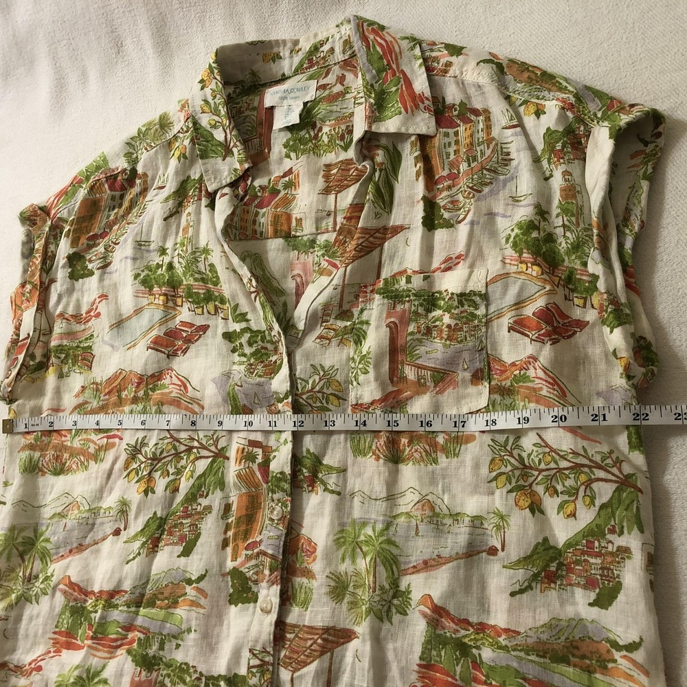 Cynthia Rowley Shirt Womens Large Multicolor 100% Linen Tropical Button Up Print - Picture 7 of 9